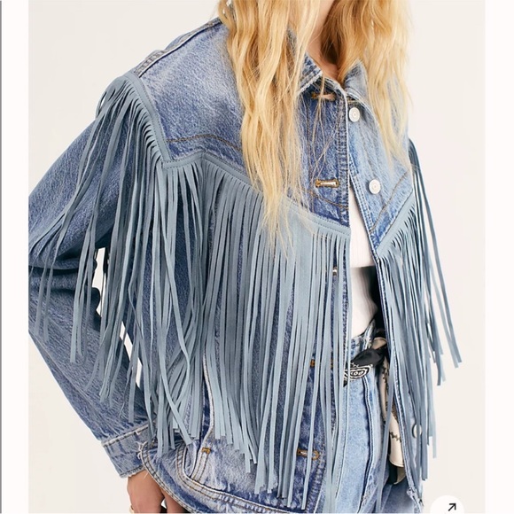 Free People Jackets & Blazers - Free People After Hours Fringe Denim Jacket XS Oversized Western Boho Sold Out